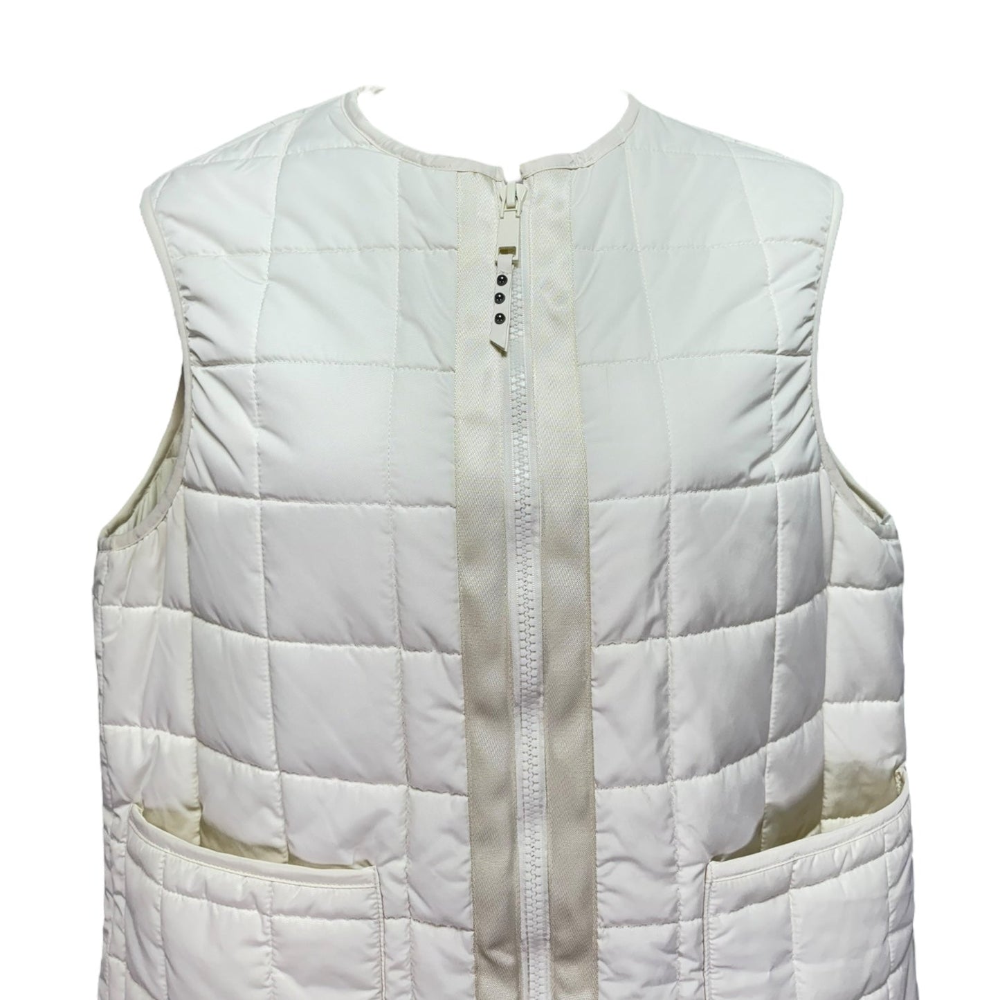 Long Quilted Puffer Vest Designer By Rebecca Minkoff In Cream, Size: M