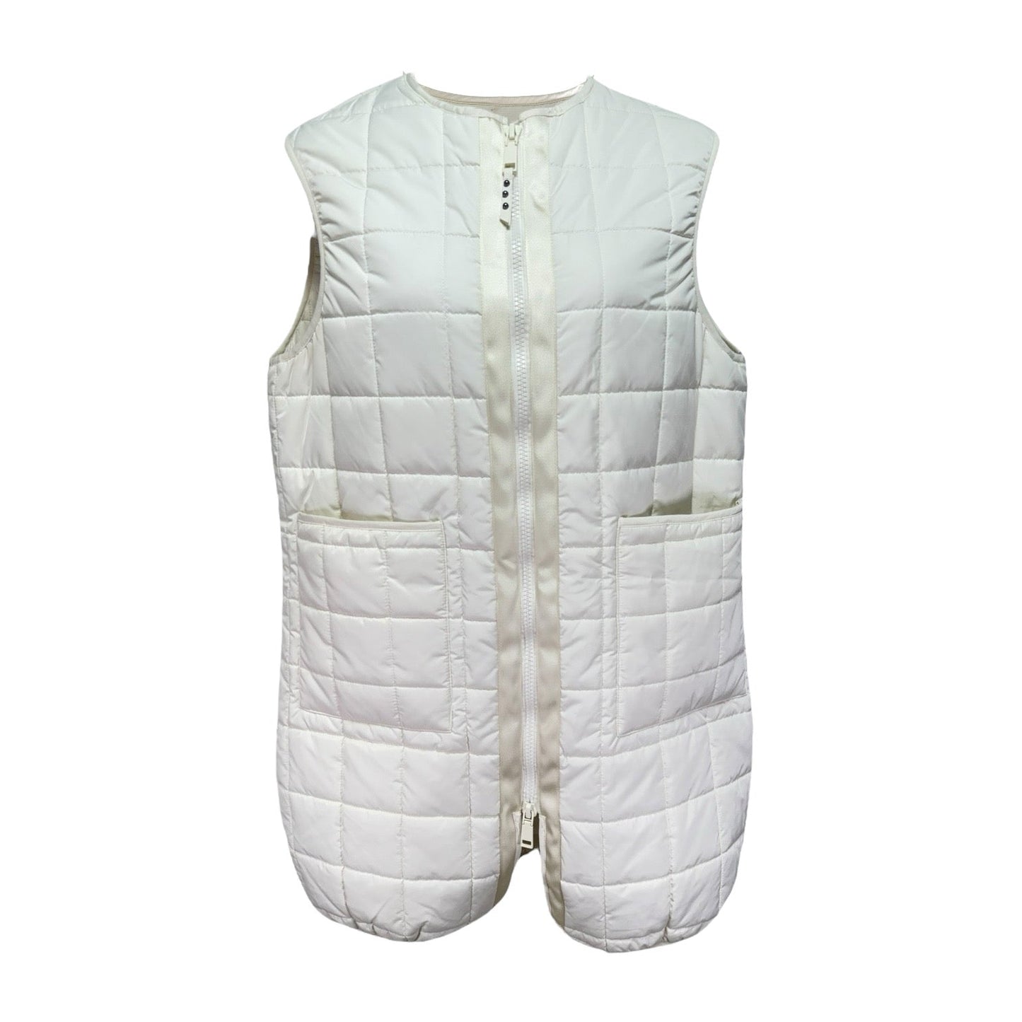 Long Quilted Puffer Vest Designer By Rebecca Minkoff In Cream, Size: M