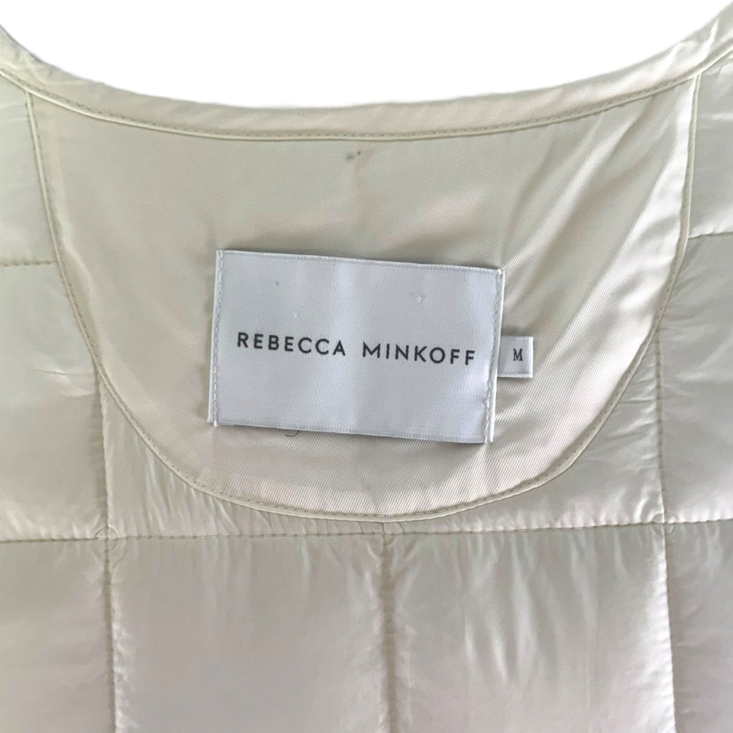 Long Quilted Puffer Vest Designer By Rebecca Minkoff In Cream, Size: M