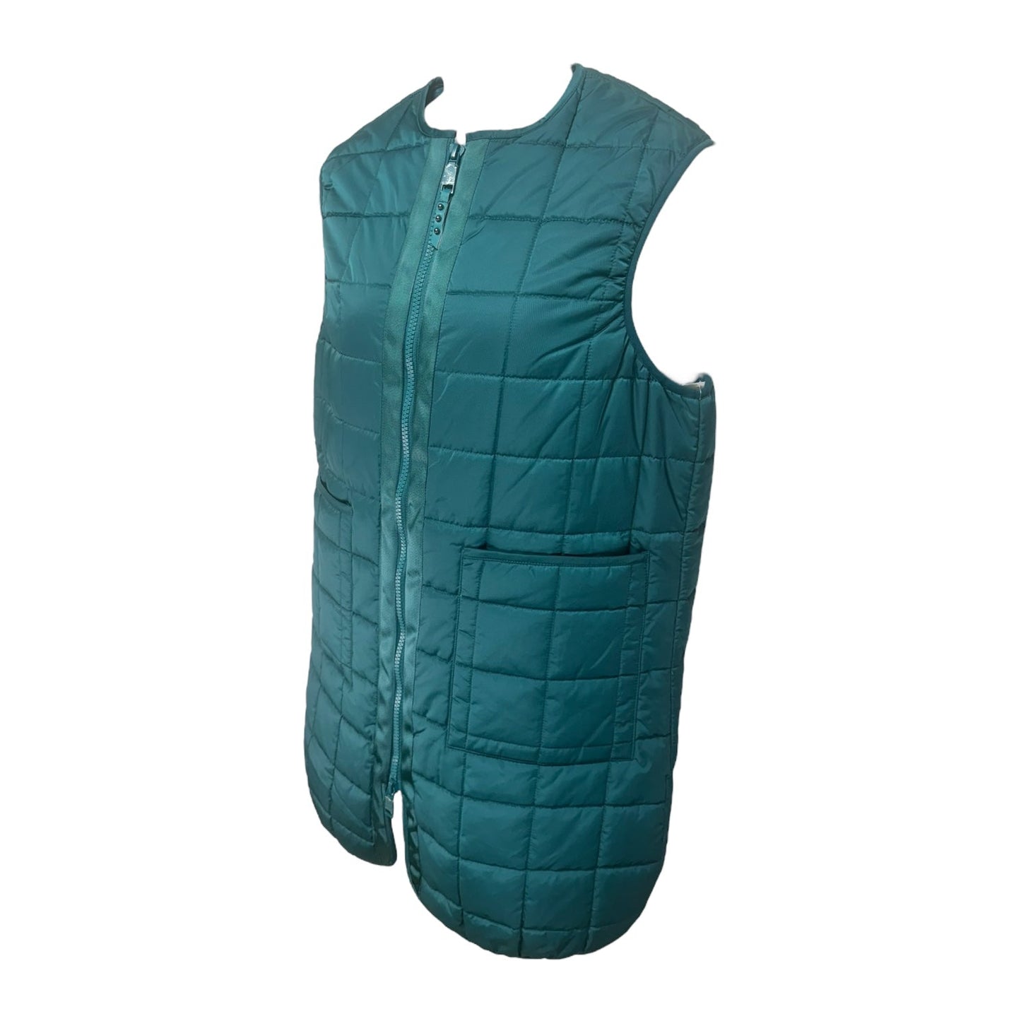 Long Quilted Puffer Vest Designer in Deep Sea Teal By Rebecca Minkoff In Green, Size: M