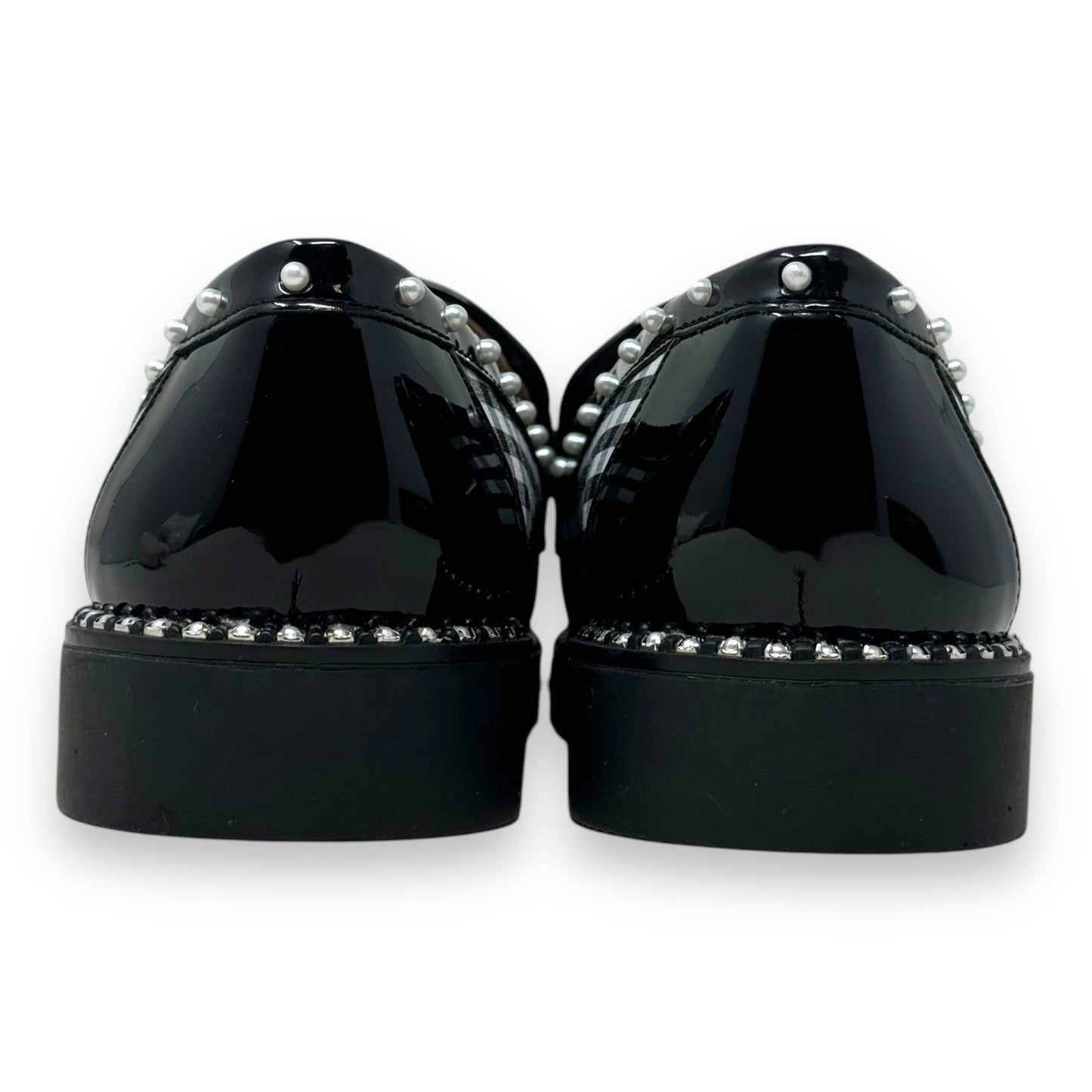 Darian Pearl-Embellished Tailored Lug-Sole Loafers By Betsey Johnson In Black & White, Size: 6.5