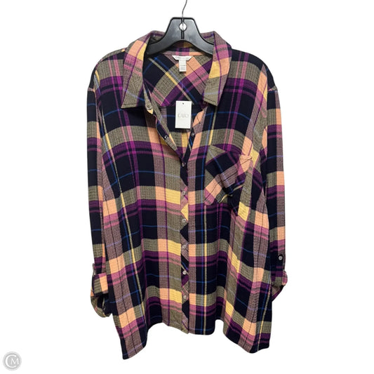 Top Long Sleeve By Cato In Plaid Pattern, Size: 2x