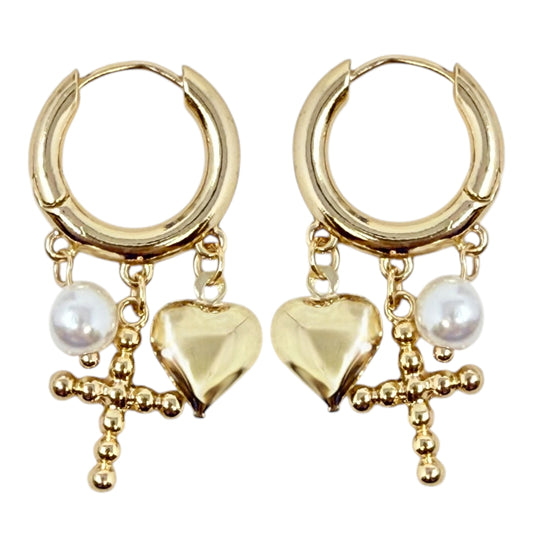 Heart Cross Dangle Hoop Earrings By Francesca's