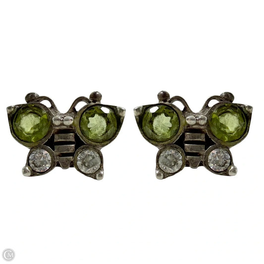 Sterling Silver, Peridot & Clear Stone Butterfly Stud Earrings By Unbranded