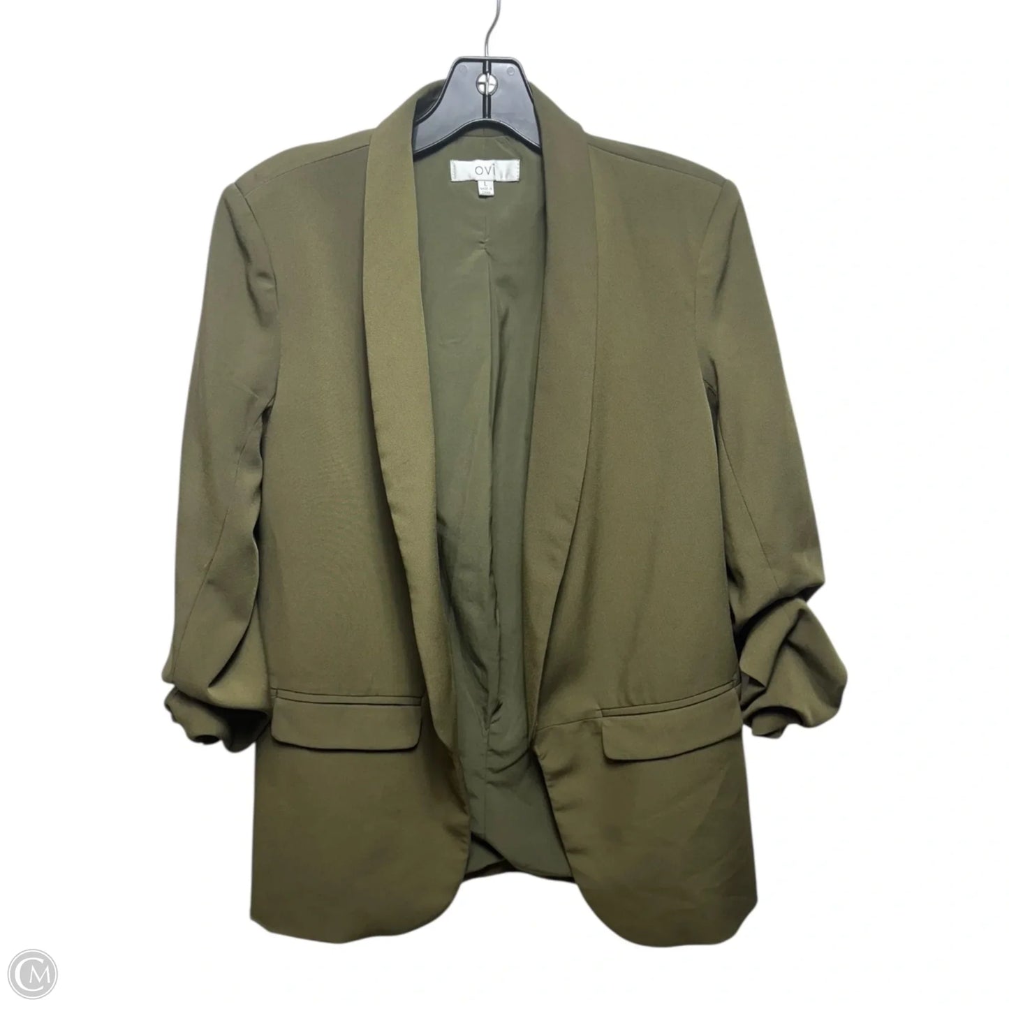 Ruched Sleeve Blazer By Venti6 In Green, Size: L