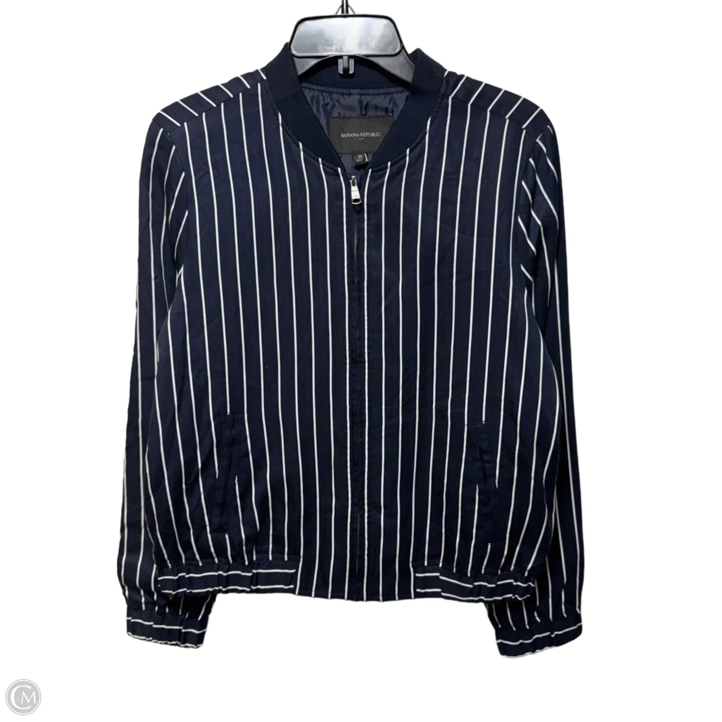 Pinstripe Bomber Jacket By Banana Republic In Striped Pattern, Size: M