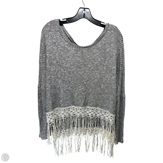 Fringe Top Long Sleeve By Alya In Grey, Size: S