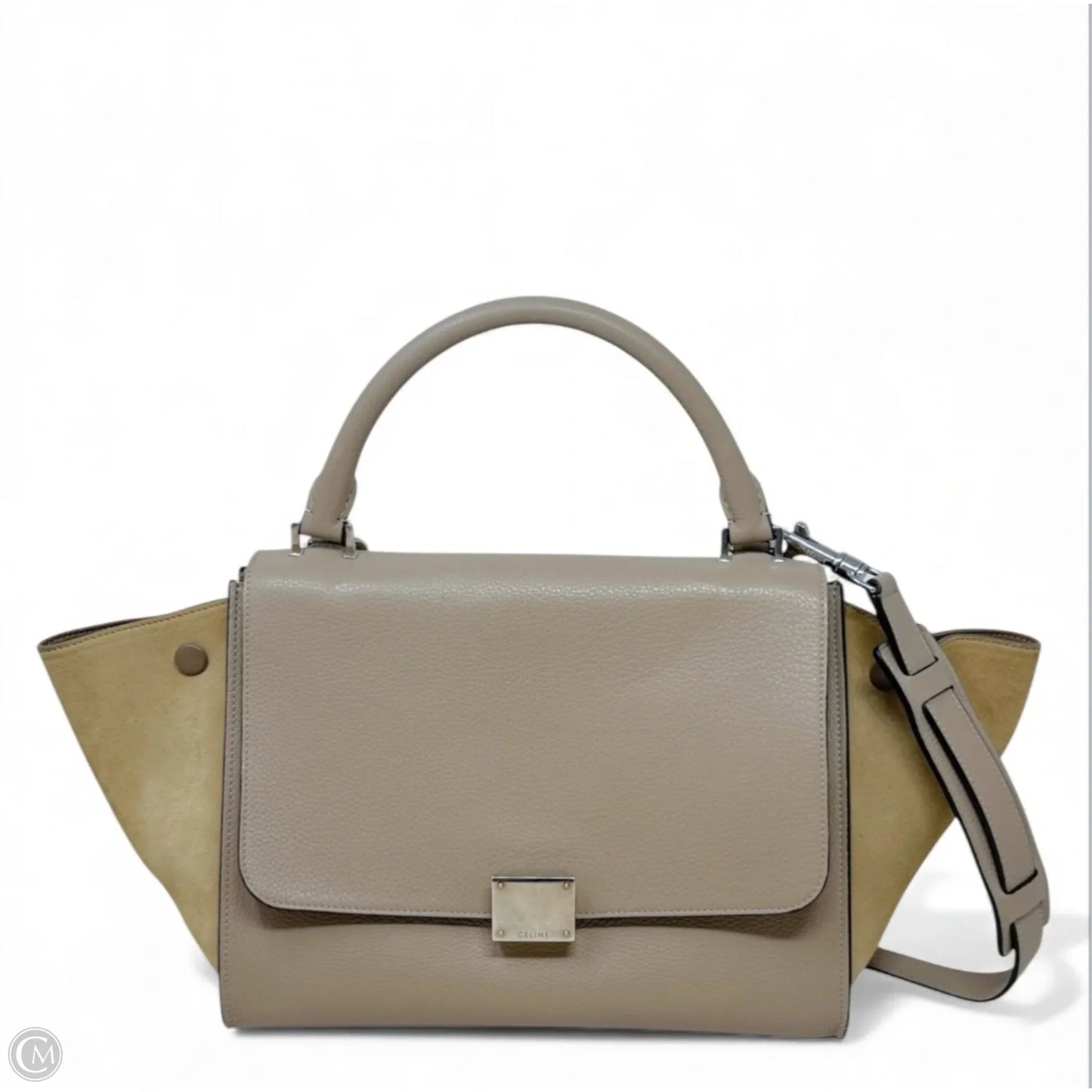 Drummed Calfskin Suede Medium Trapeze Souris Tote Luxury Designer By Celine, Size: Medium