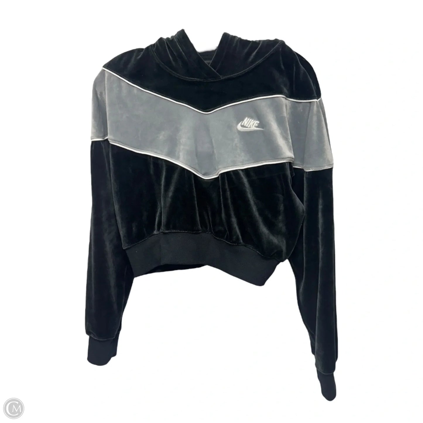 Athletic Top Long Sleeve Hoodie By Nike Apparel In Black & Silver, Size: S