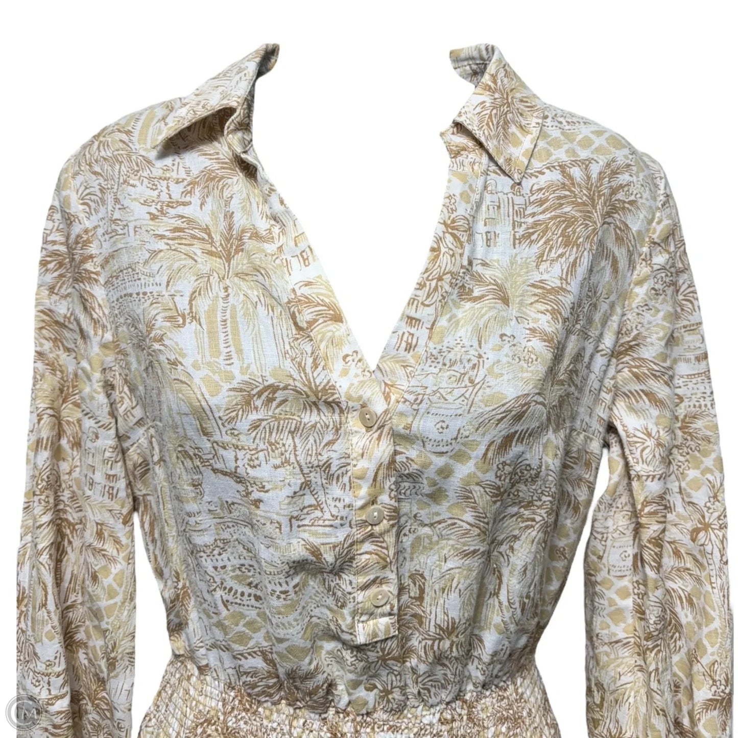 Abralynn Linen Shirt Dress Designer By Lilly Pulitzer In Sand Bar & Palm Beach, Size: 4