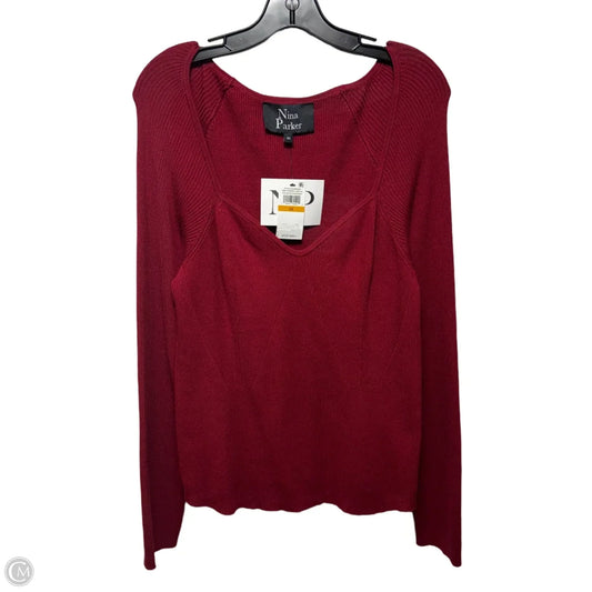 Rib Knit Top Long Sleeve By Nina Parker In Red, Size: 3x