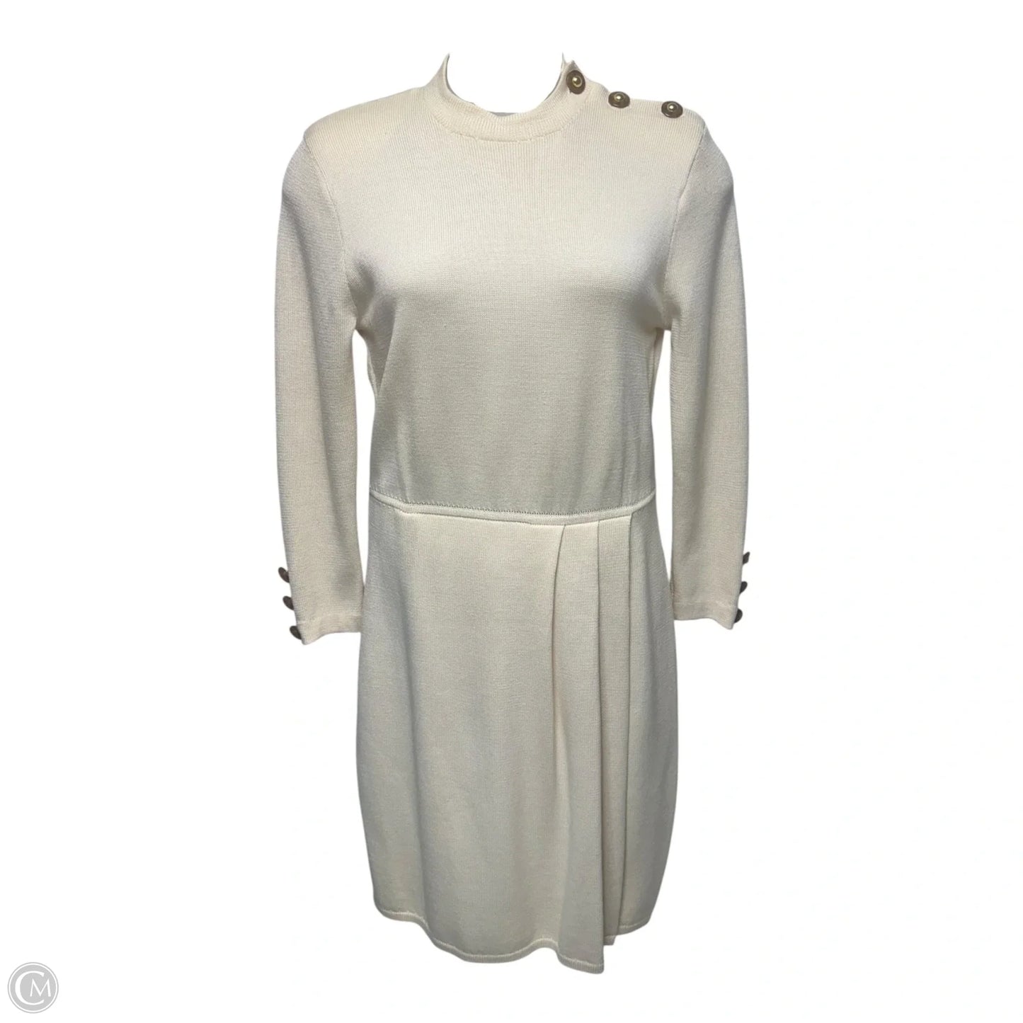 Vintage Knit Midi Dress Luxury Designer By St John Collection In Cream, Size: 8