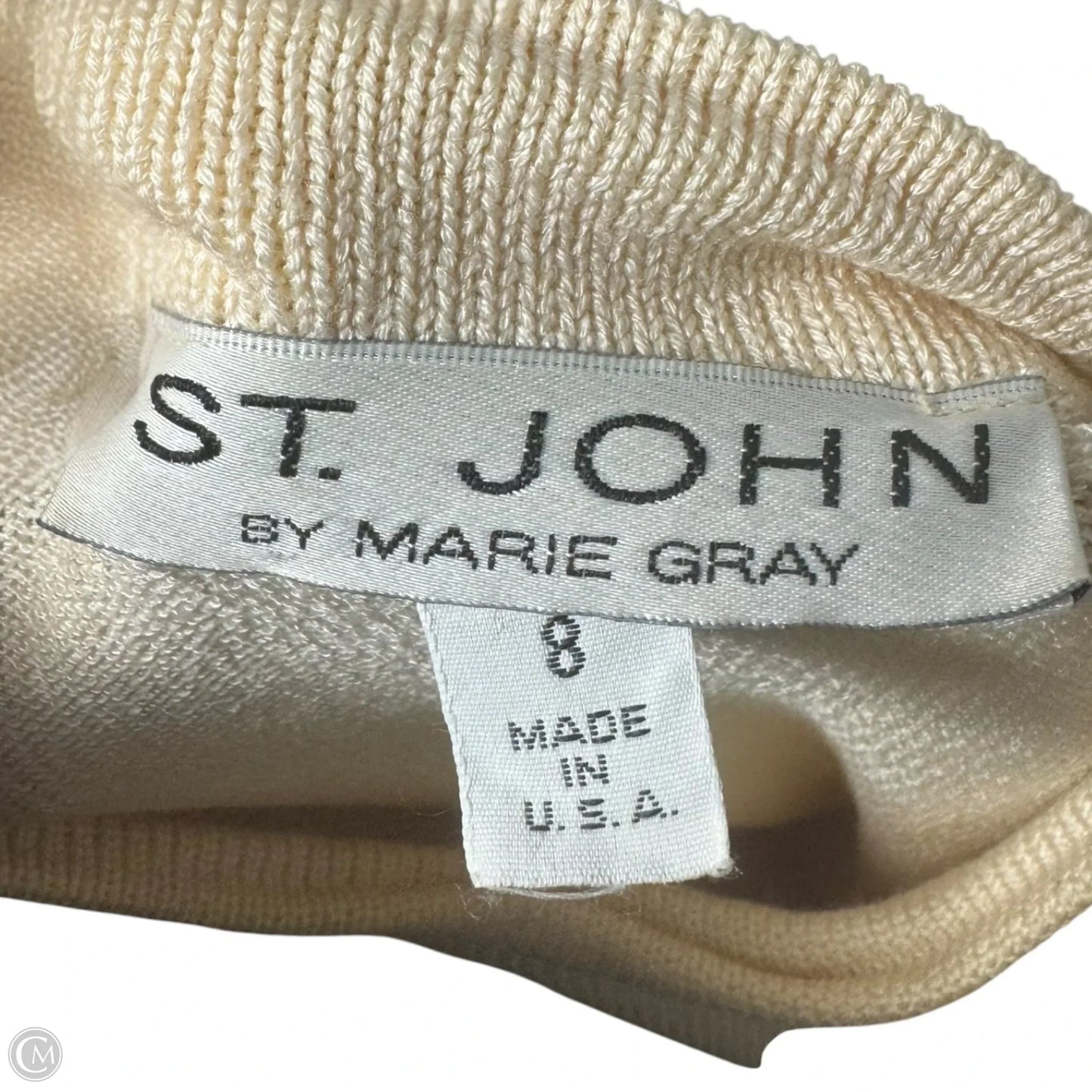 Vintage Knit Midi Dress Luxury Designer By St John Collection In Cream, Size: 8