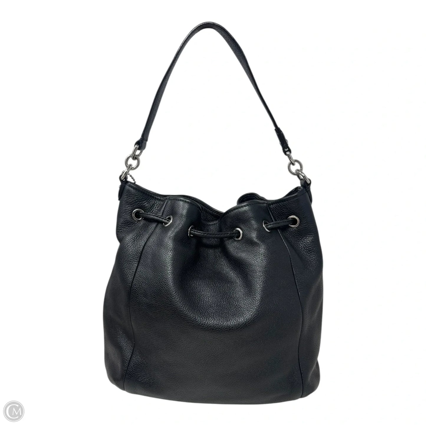 Avery Black Pebble Leather Drawstring Hobo Bucket Bag
 Designer By Coach, Size: Medium