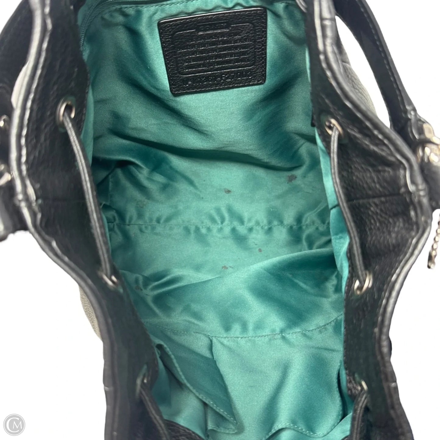 Avery Black Pebble Leather Drawstring Hobo Bucket Bag
 Designer By Coach, Size: Medium