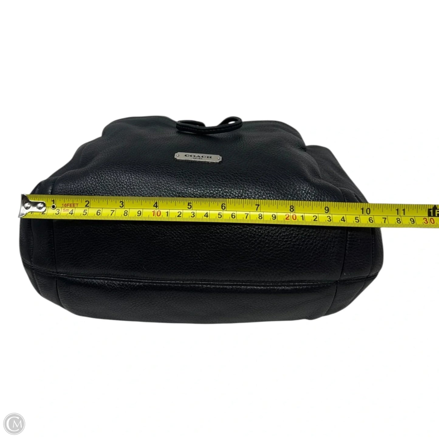 Avery Black Pebble Leather Drawstring Hobo Bucket Bag
 Designer By Coach, Size: Medium