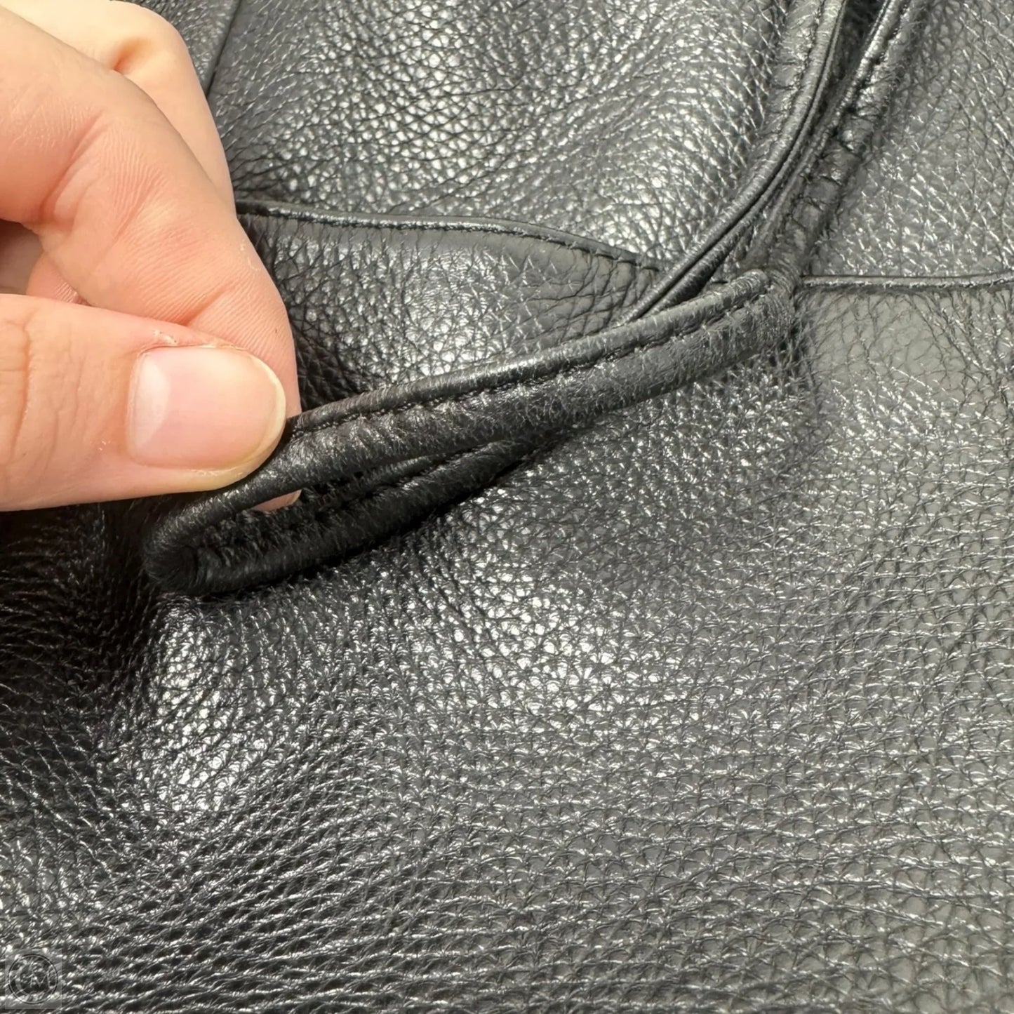 Avery Black Pebble Leather Drawstring Hobo Bucket Bag
 Designer By Coach, Size: Medium