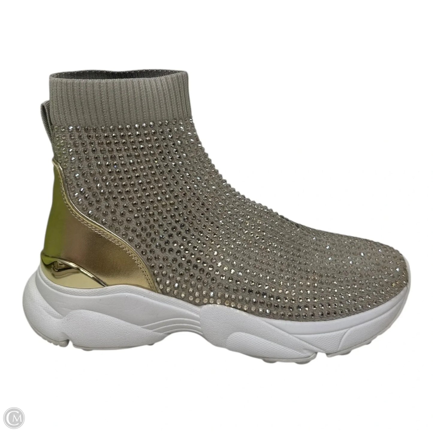 Katrina Rhinestone Sock Boots Ankle Flats By Michael By Michael Kors In Gold & White, Size: 9.5