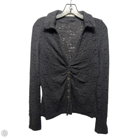 Flocked Lace Top Long Sleeve By Natural Life In Black, Size: L