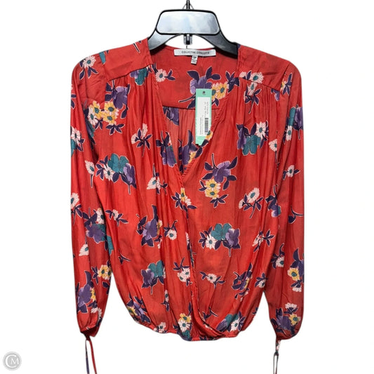 Aimee Cross Front Top Long Sleeve By Collective Concepts In Floral Print, Size: S