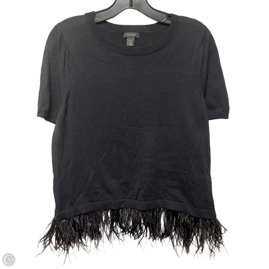 Merino Wool & Ostrich Feather Hem Short Sleeve Sweater By Halogen In Black, Size: S