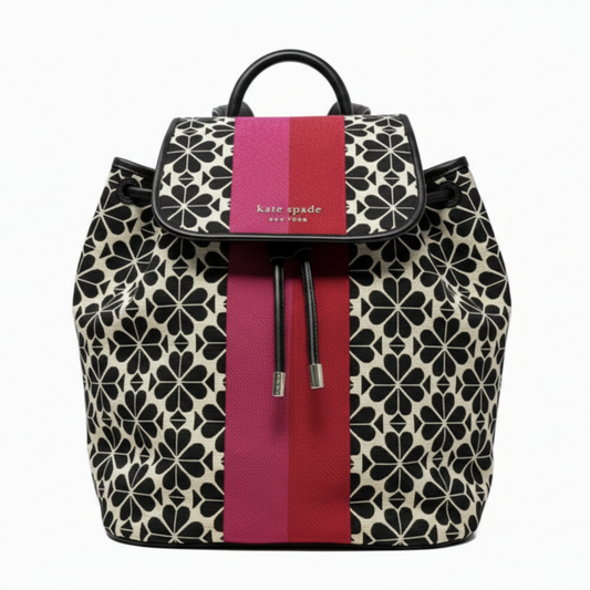 Spade Flower Jacquard Stripe Sinch Flap Backpack Designer By Kate Spade, Size: Medium