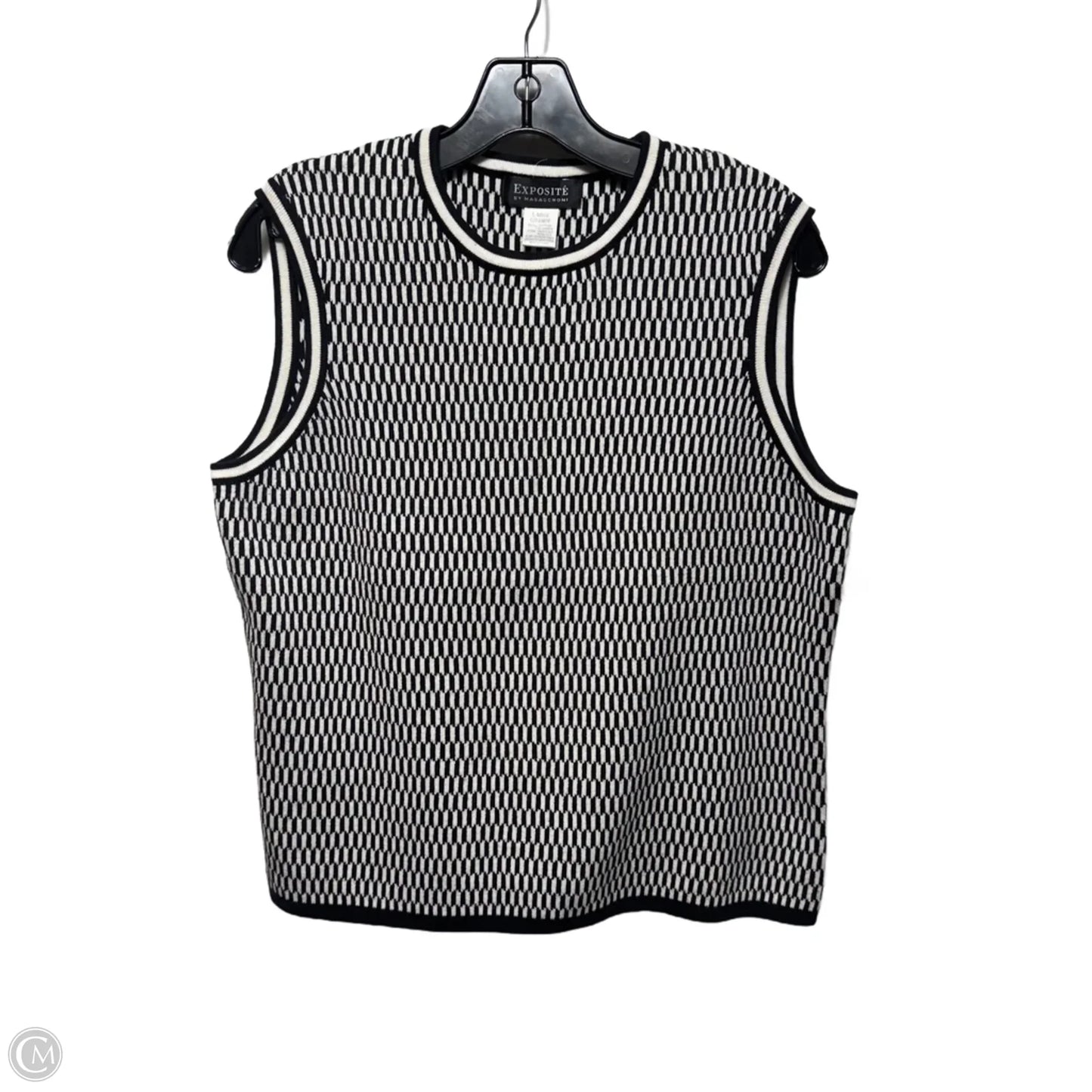 Vest Sweater By Magaschoni In Black & White, Size: L