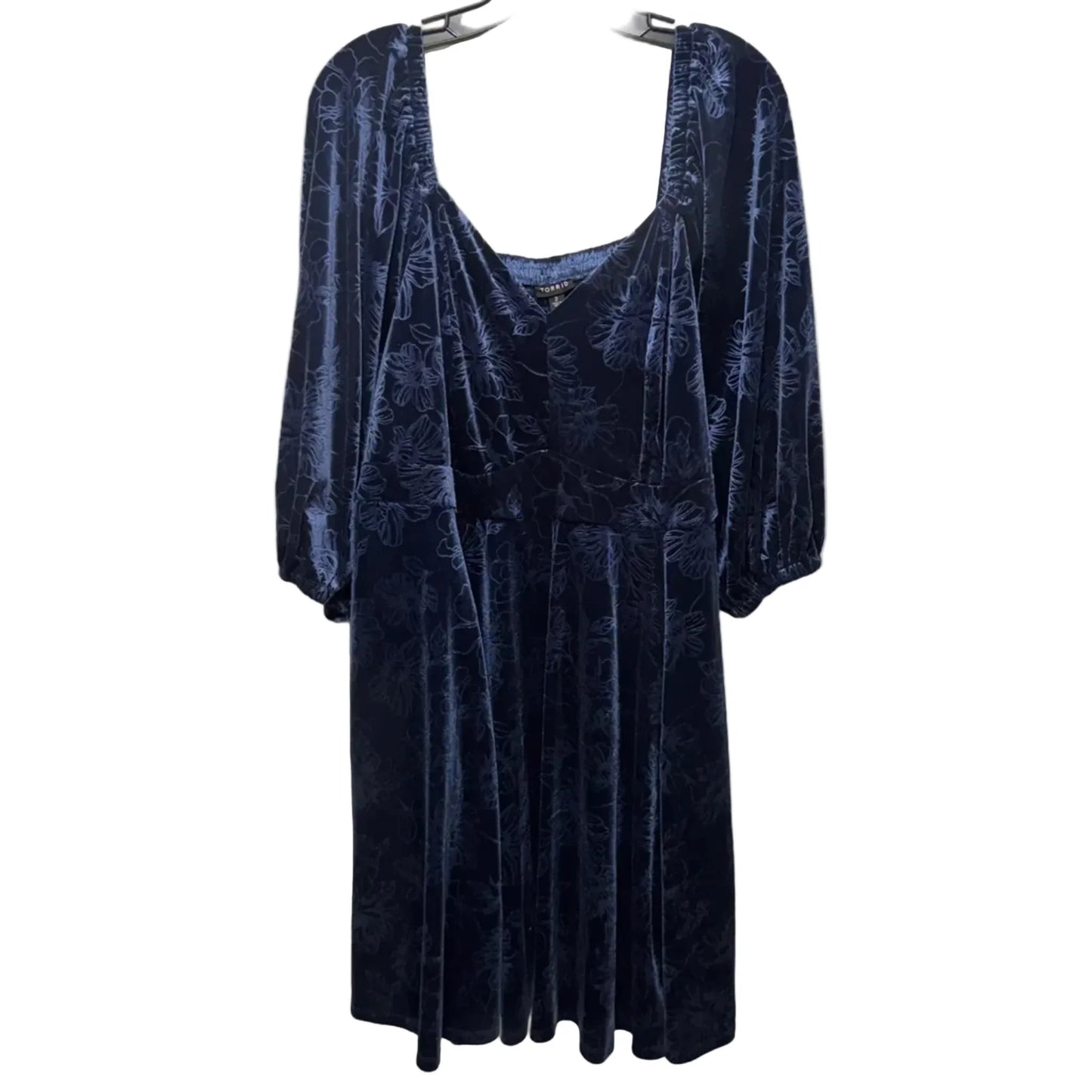 At The Knee Embossed Velvet Sweetheart Peplum Dress By Torrid In Blue, Size: 2x