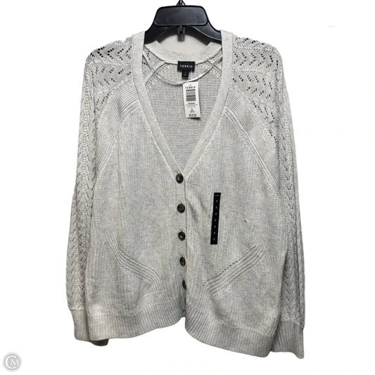 Pointelle Sleeve Cardigan V-Neck Sweater By Torrid In Light Heather Grey, Size: 3x