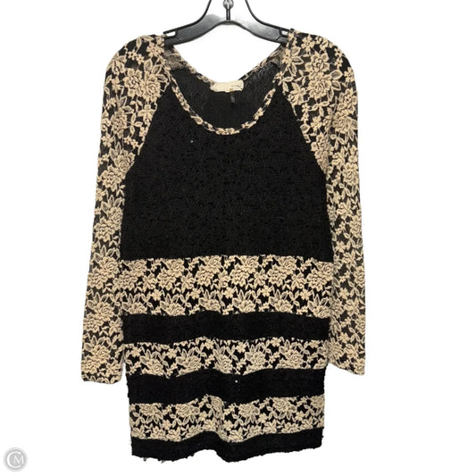 Floral Lace Knit Top Long Sleeve By A’reve X Anthropologie In Black & Tan, Size: L