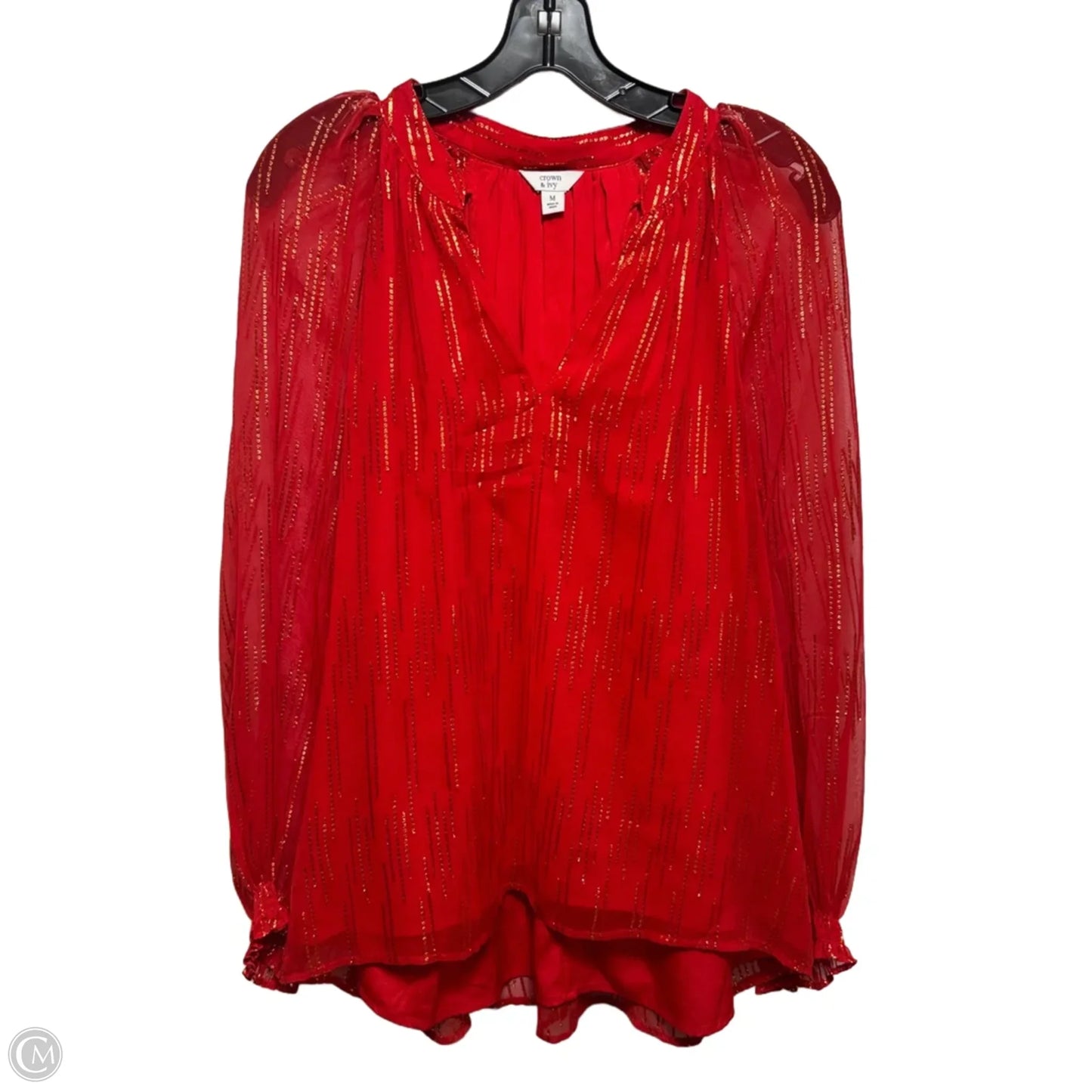Metallic Top Long Sleeve By Crown And Ivy In Red & Yellow, Size: M