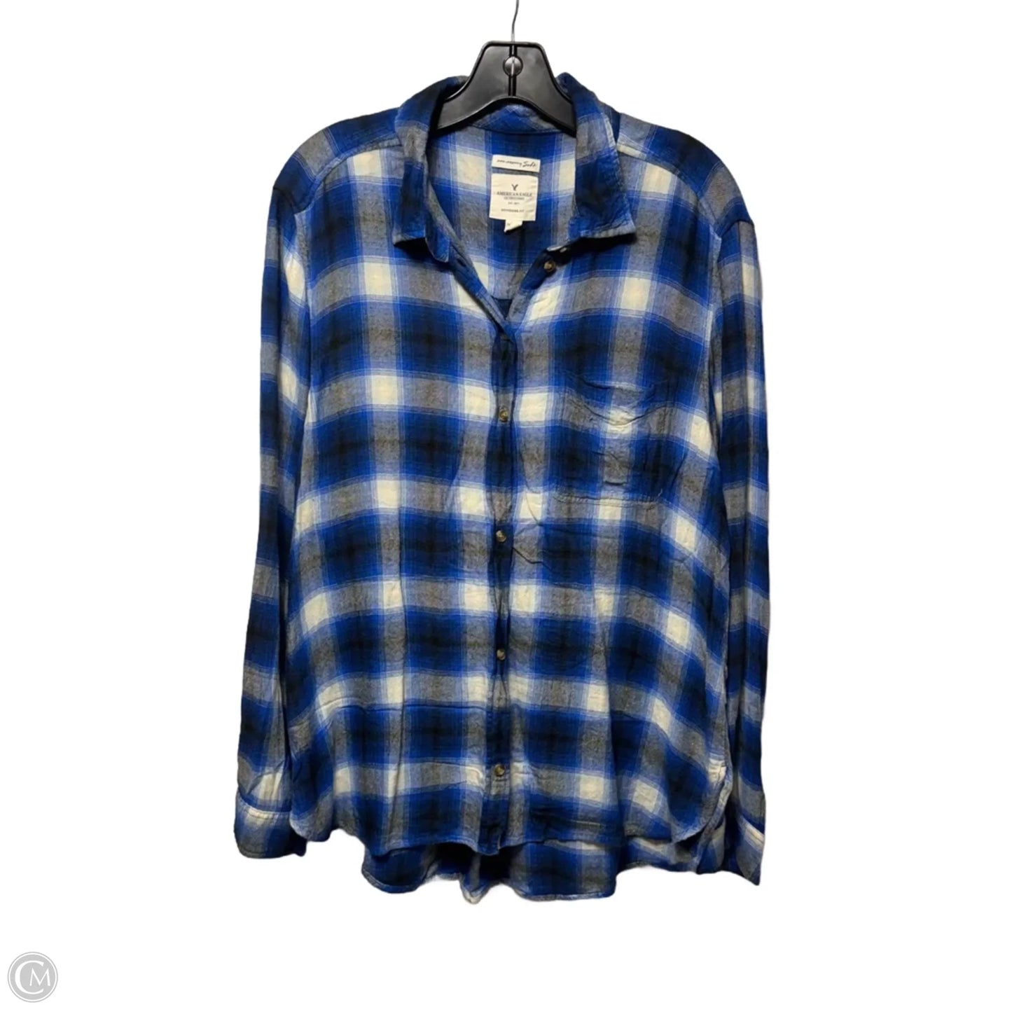 Soft Boyfriend Fit Top Long Sleeve By American Eagle In Plaid Pattern, Size: Xxl