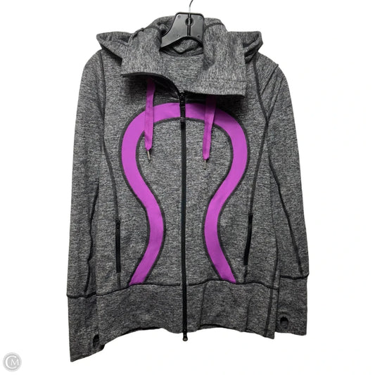 Hooded Athletic Jacket By Lululemon In Grey & Purple, Size: 8