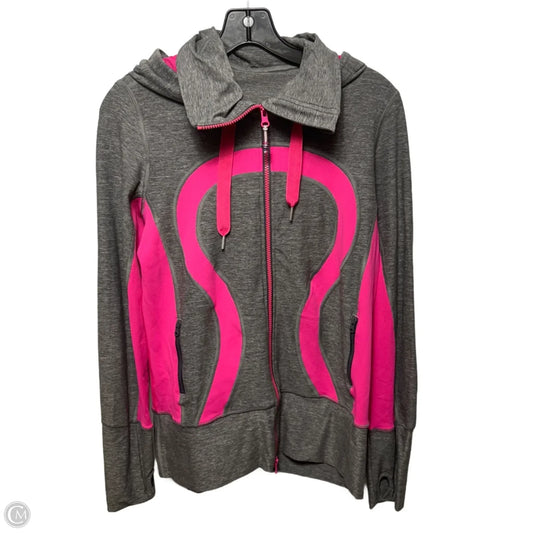 Hooded Athletic Jacket By Lululemon In Grey & Pink, Size: 8