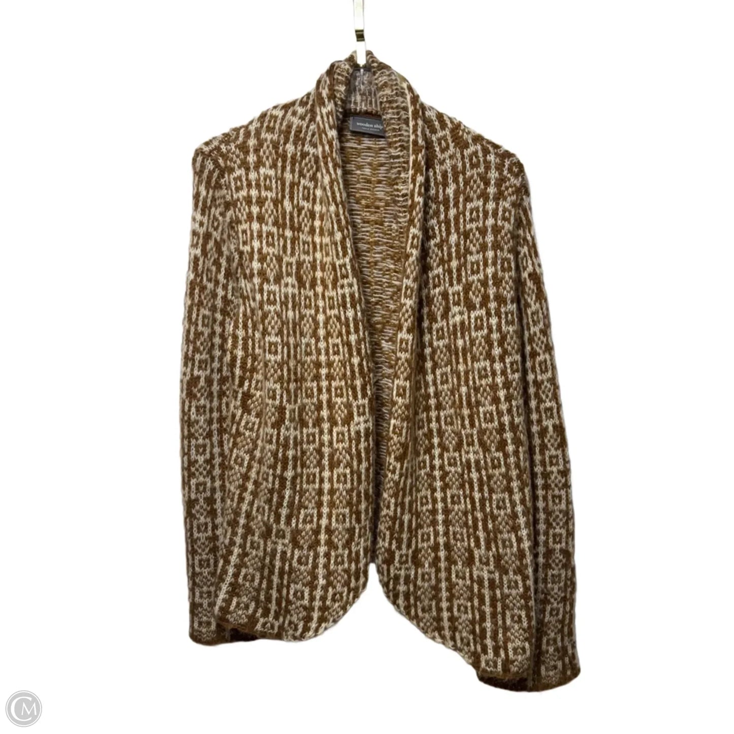 Sweater Cardigan By Wooden Ships In Brown & Cream, Size: M