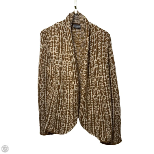 Sweater Cardigan By Wooden Ships In Brown & Cream, Size: M