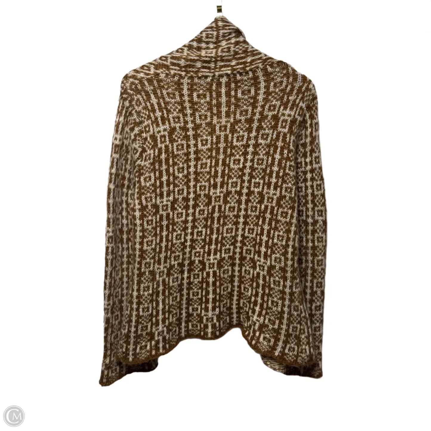 Sweater Cardigan By Wooden Ships In Brown & Cream, Size: M