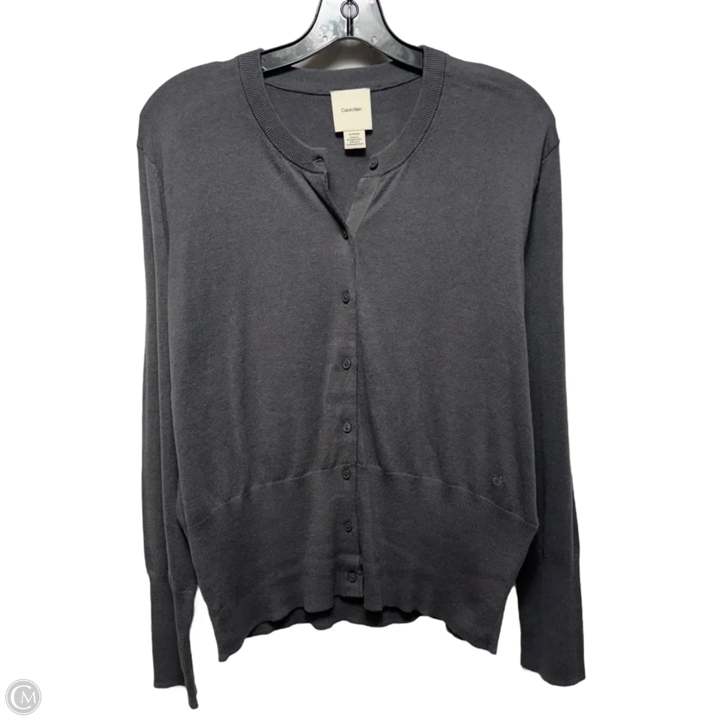 Sweater Cardigan By Calvin Klein In Grey, Size: Xl