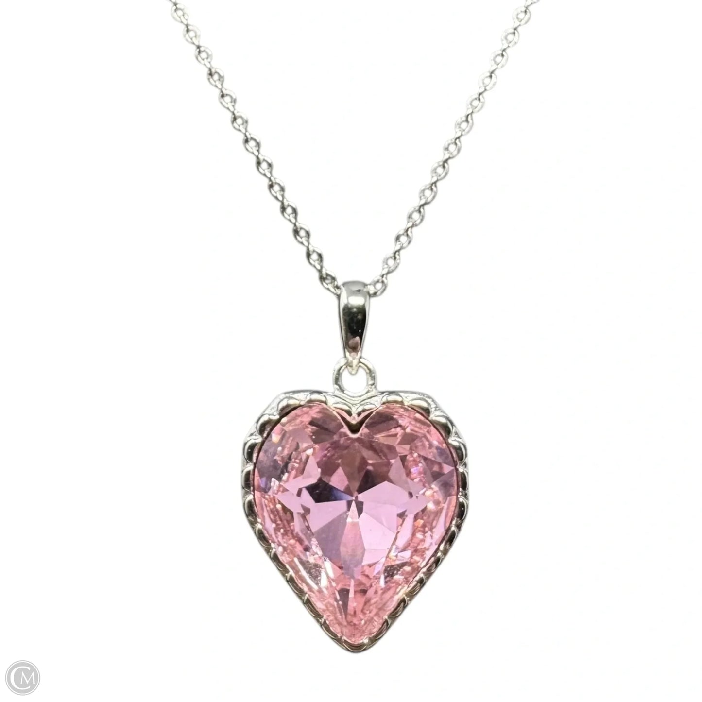 Pink Crystal Heart Necklace Sterling Silver