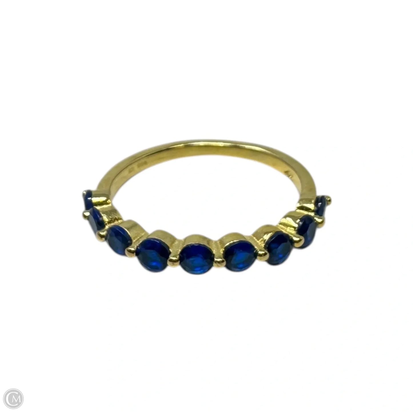 Round Blue Gems Ring Sterling Silver, Size: 8