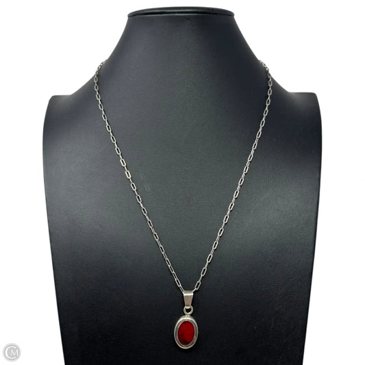 Red Stone Pendant Necklace Mexican Sterling Silver