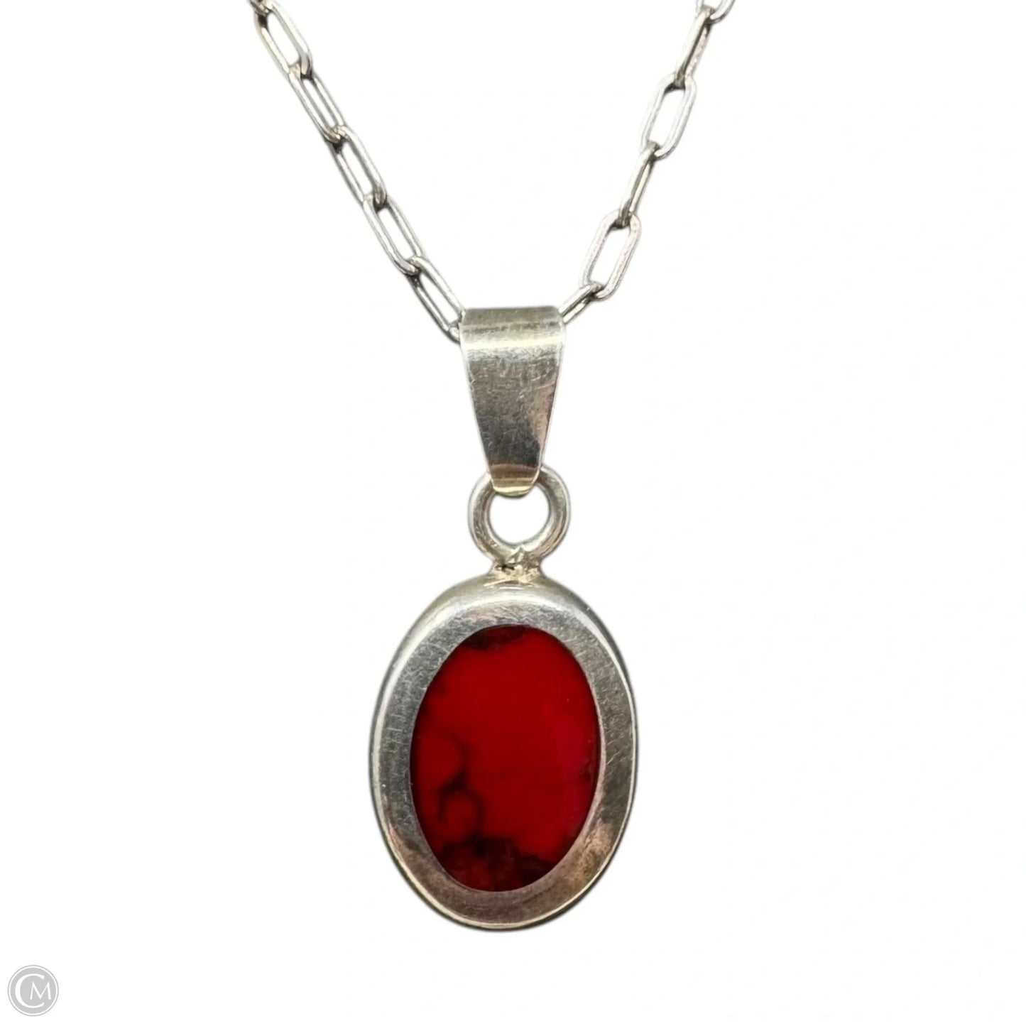 Red Stone Pendant Necklace Mexican Sterling Silver