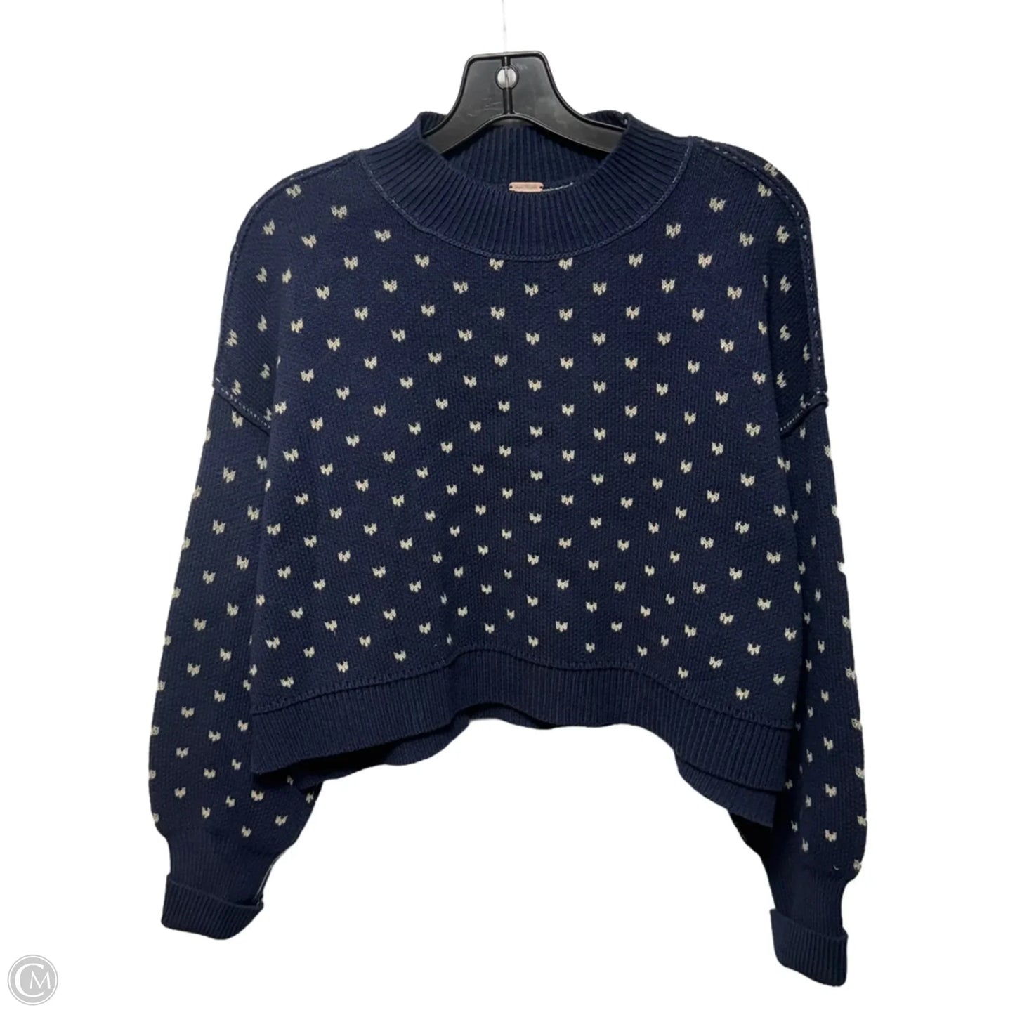 Easy Street Crop Pullover Sweater By Free People In Blue & Cream, Size: XS