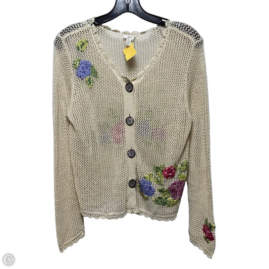 Vintage Open Knit Embroidered Sweater Cardigan By J. Jill In Floral Print, Size: Sp