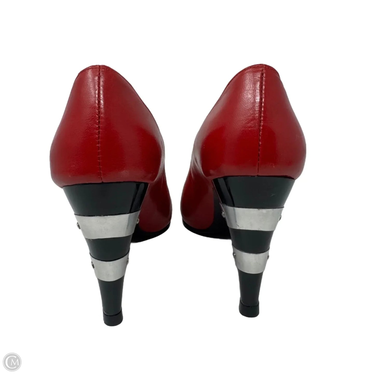 Vintage Leather Pumps By Charles Jourdan In Red & Silver, Size: 7.5