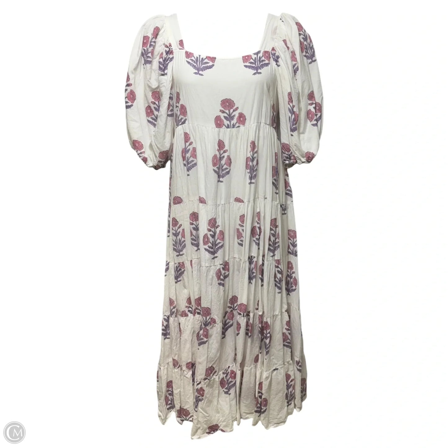 Puff Sleeve Square Neck Tiered Maxi Dress By Victoria Dunn In Floral Print, Size: M