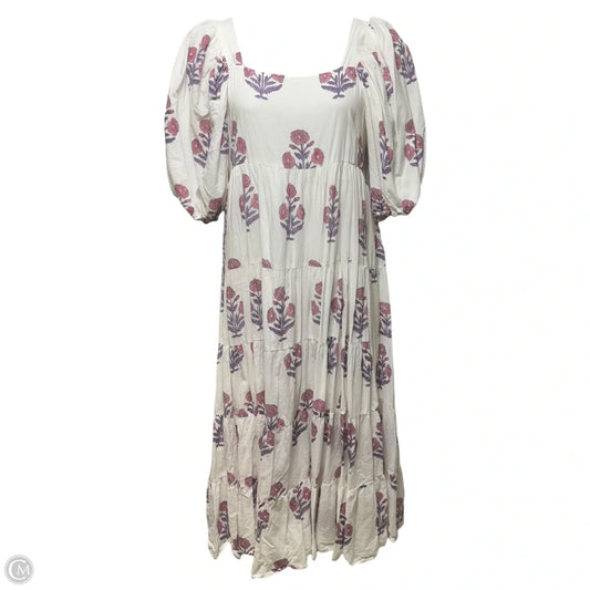 Puff Sleeve Square Neck Tiered Maxi Dress By Victoria Dunn In Floral Print, Size: M