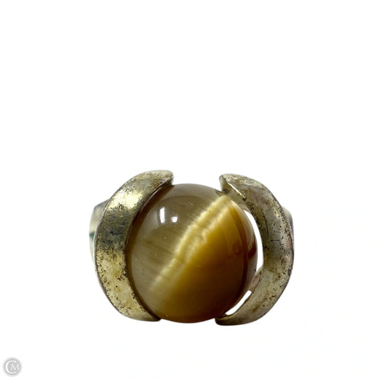 Modernist Sterling Silver & Tiger’s Eye Marble Ring, Size: 7