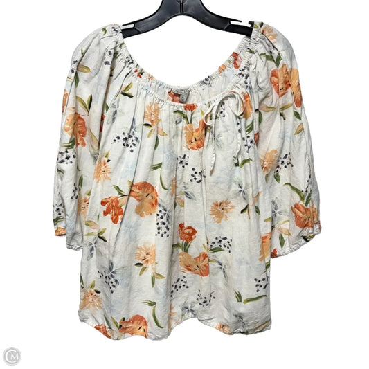 Linen Blend Top 3/4 Sleeve By Hester & Orchard In Floral Print, Size: Xl