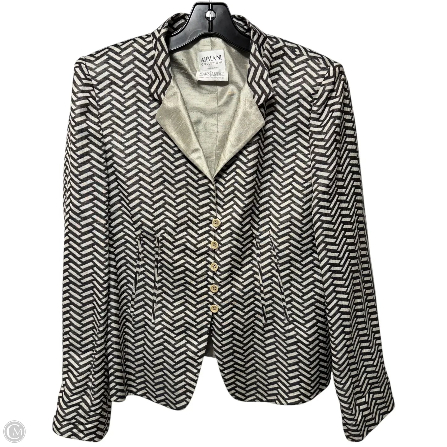 Linen & Silk Blazer Luxury Designer By Armani In Checkered Pattern, Size: 14